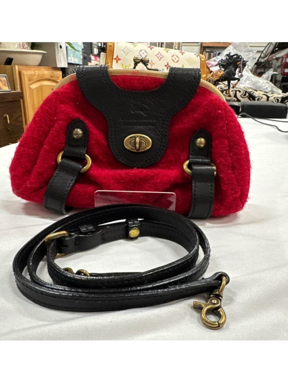 Burberry Blue Label RARE Vintage Red Faux Fur crossbody EUC